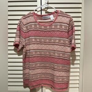 ALFRED DUNNER Striped Pattern Knit Top, Women’s L, Pink